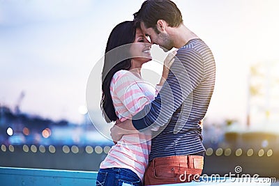 Romantic couple at santa monica pier Stock Photo