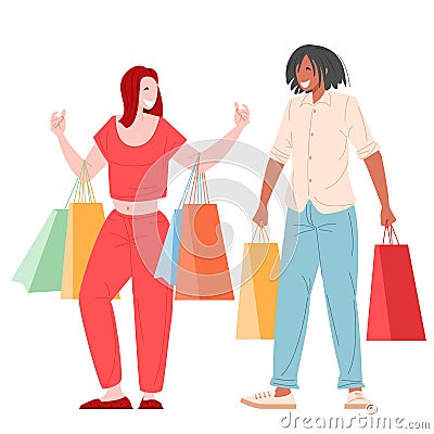 Romantic couple shopping. Vector Illustration