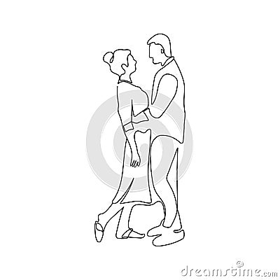 Romantic couple standing face to face. One line art Vector Illustration