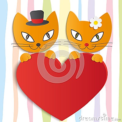 Romantic couple of two loving cats - Illustration, Stock Photo