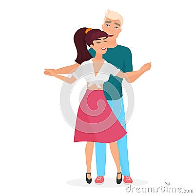 Romantic dance of young man and woman, cute dancers holding hands Vector Illustration