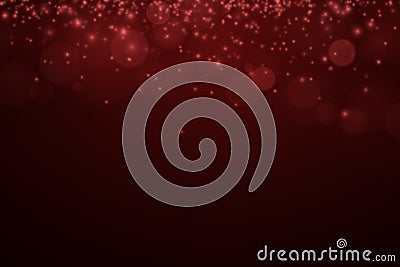 Romantic dark red background. Red shine. Glare bokeh. Glowing particles. Celebratory background. Abstract light background. Vector Cartoon Illustration