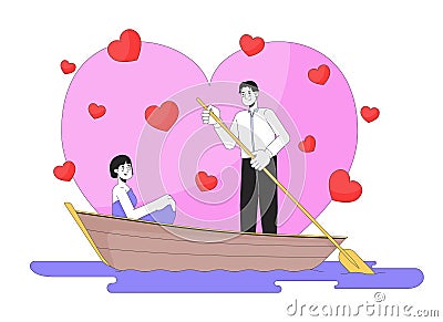 Romantic date night on lake 2D linear illustration concept Vector Illustration