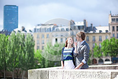 Romantic dating couple at the bridge Stock Photo