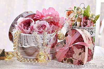 Romantic decoration in vintage style for Valentines or wedding day Stock Photo