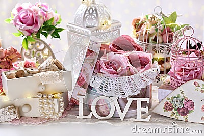 Romantic decoration in vintage style for Valentines or wedding day Stock Photo