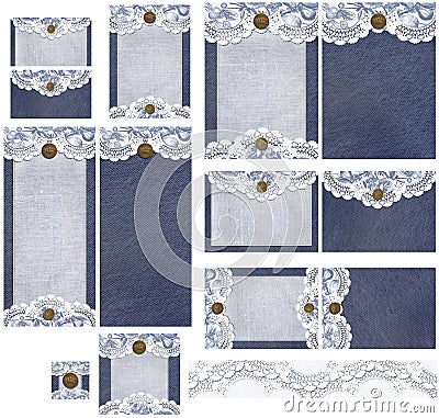 Romantic denim and lace rustic wedding invitation set Stock Photo