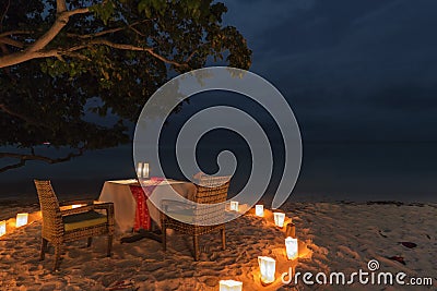 Romantic dinner on a beach of Phi Phi Don Island in Krabi, Thailand Stock Photo