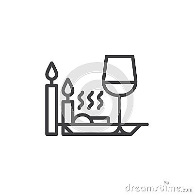 Romantic dinner with candles line icon Vector Illustration