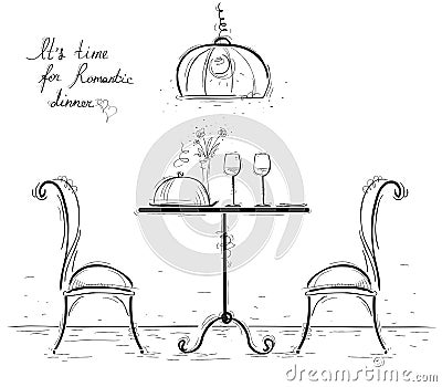 Romantic dinner sketchy illustration on white. Vector Illustration