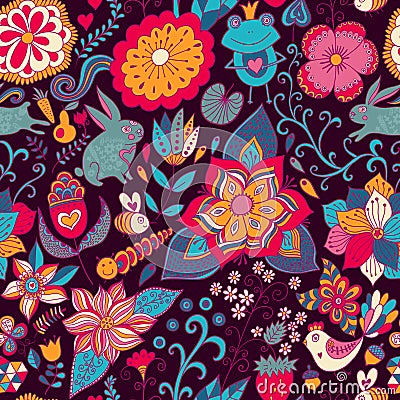 Romantic doodle floral texture. Copy that square to the side and Vector Illustration