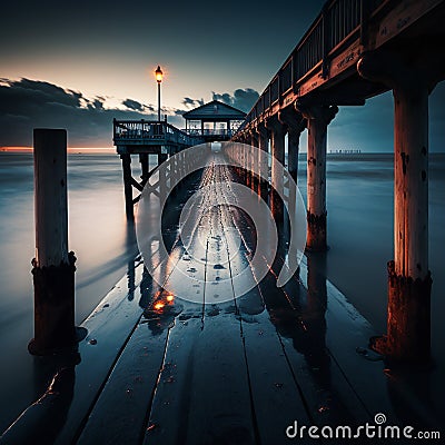 Romantic empty pier at night 1 Stock Photo