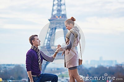 Romantic engagement in Paris Stock Photo