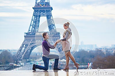 Romantic engagement in Paris Stock Photo