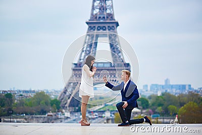 Romantic engagement in Paris Stock Photo