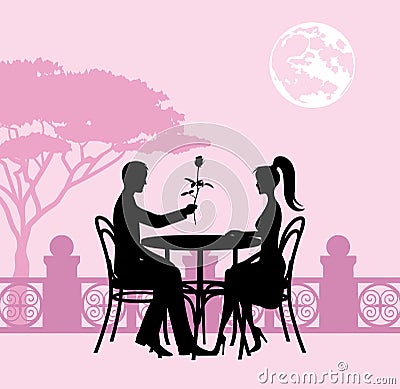 Romantic evening in a restaurant Vector Illustration