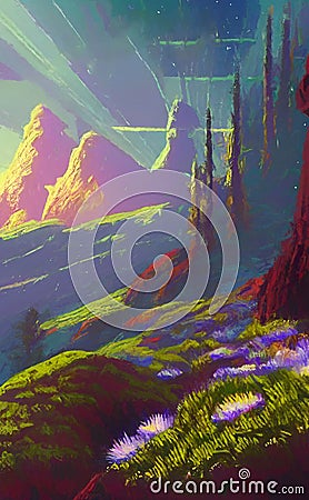 Romantic fantasy landscape - surreal art Stock Photo