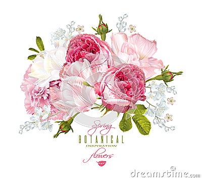 Romantic flowers composition Vector Illustration