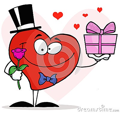 Romantic Gentleman Heart Holding A Single Rose Vector Illustration