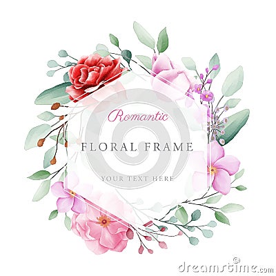 Romantic Geometric flower frame for cards composition Vector Illustration