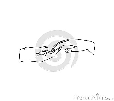 Romantic gesture holding hands one line art. Continuous line drawing of gesture, hand, rescue, helping gesture. Vector Illustration