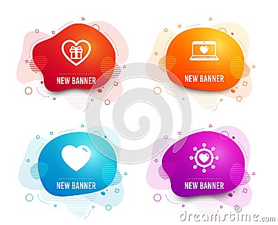 Romantic gift, Heart and Web love icons. Dating network sign. Surprise with love, Social network. Vector Vector Illustration