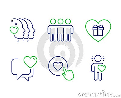 Romantic gift, Like button and Friendship icons set. Heart, Friends couple and Friend signs. Vector Vector Illustration