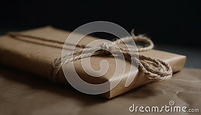 Romantic gift wrapped in brown paper tied with rustic string generated by AI Stock Photo