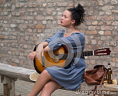 Romantic girl with guitar Stock Photo