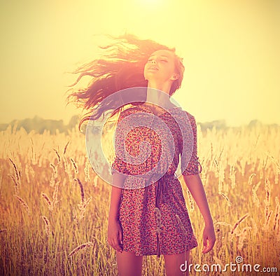 Romantic Girl Outdoors Stock Photo