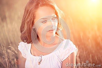 Romantic Girl Outdoors Stock Photo