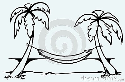 Romantic hammock between palm trees Vector Illustration