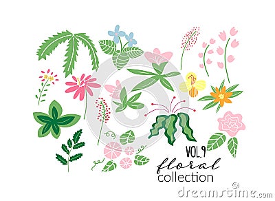 Wild flower meadow illustration.vector floral elements collection. Vector Illustration