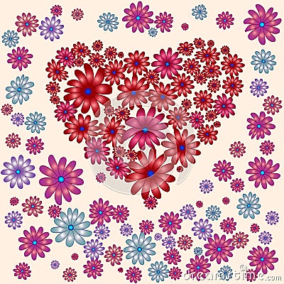 Romantic heart with floral elements Vector Illustration