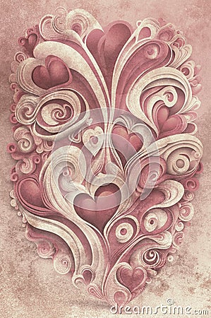 Romantic hearts background, grunge style, vintage pink Stock Photo
