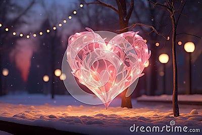 Romantic HeartShaped Lights Adorning Cozy Winter Stock Photo