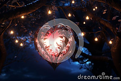 Romantic HeartShaped Paper Lantern Releases Stock Photo