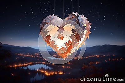 Romantic HeartShaped Paper Lantern Releases Stock Photo