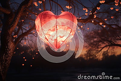 Romantic HeartShaped Paper Lantern Releases Stock Photo