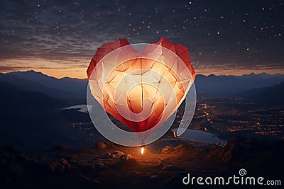 Romantic HeartShaped Paper Lantern Releases Stock Photo