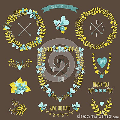 Romantic hipster icons Vector Illustration