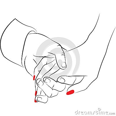 Romantic holding hands with red nails Vector Illustration