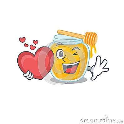 Romantic honey cartoon picture holding a heart Vector Illustration