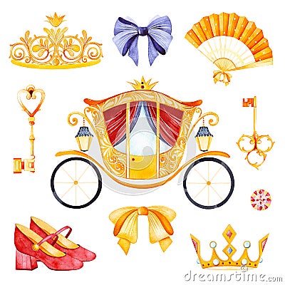 Romantic illustration with carriage princess decorated lovely flowers Cartoon Illustration