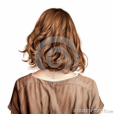 Romantic Illustration Of A Woman With Wavy Brown Hair Cartoon Illustration