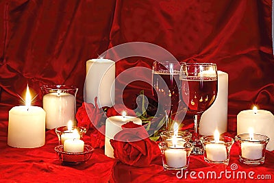 Romantic Image with Wine and Candles Stock Photo