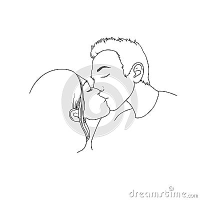 Romantic kiss loving couple. Vector Illustration