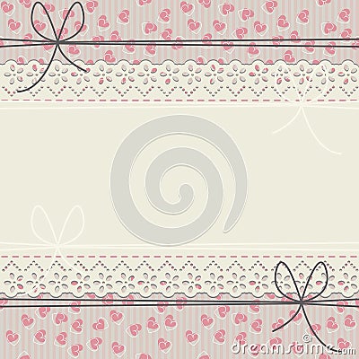 Romantic lace frame with cute hearts and bows Vector Illustration