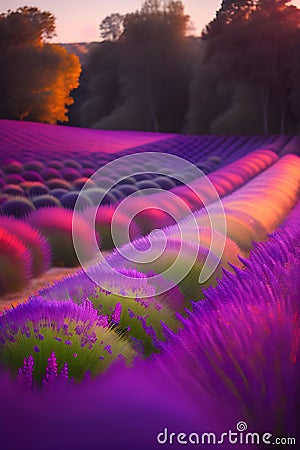 romantic lavender meadow flowers + summer, ai generative Stock Photo