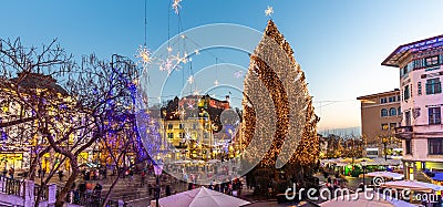 Romantic Ljubljana`s city center decorated for Christmas holidays. Preseren`s square, Ljubljana, Slovenia, Europe Stock Photo